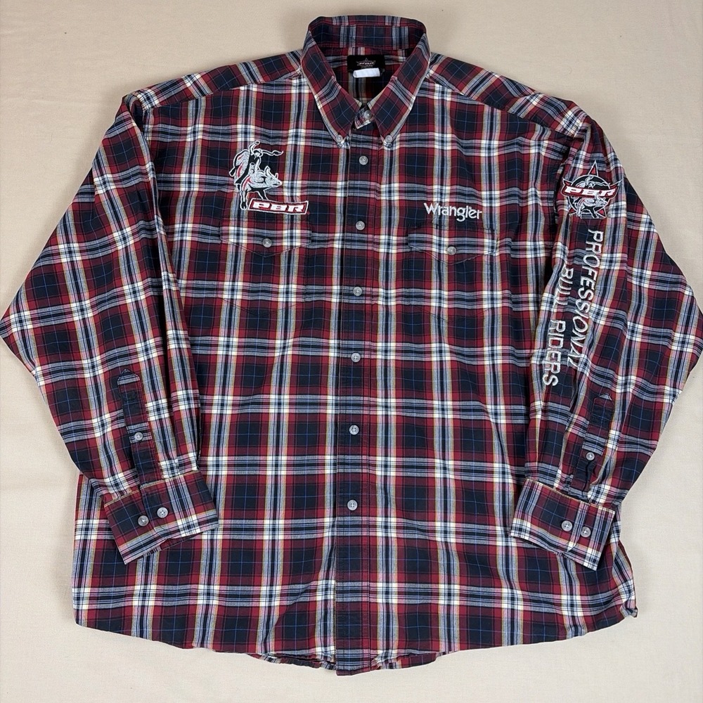 PBR Button Down Shirt Multicolor Plaid Size Men's XXL Embroidered Logos Wrangler